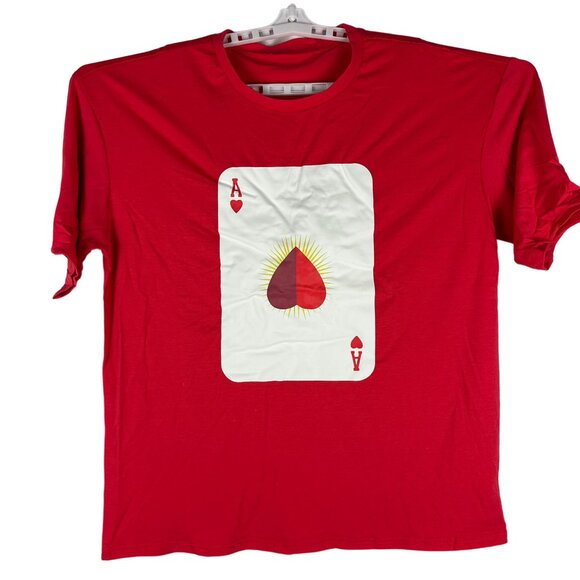 Red T-Shirt With Ace Of Hearts Playing Card Print Graphic Design Large Size - Picture 2 of 5